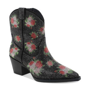 Wild Pair Size 7.5 Black Lacey Floral Crystal Bling Cowboy Boots / Booties NIB